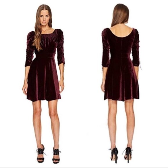 THE Kooples Burgundy Mini Velvet Dress Silk Blend Size M - Picture 2 of 16